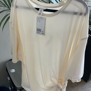 H&M Cream Short Sleeve Top with Knot Detail